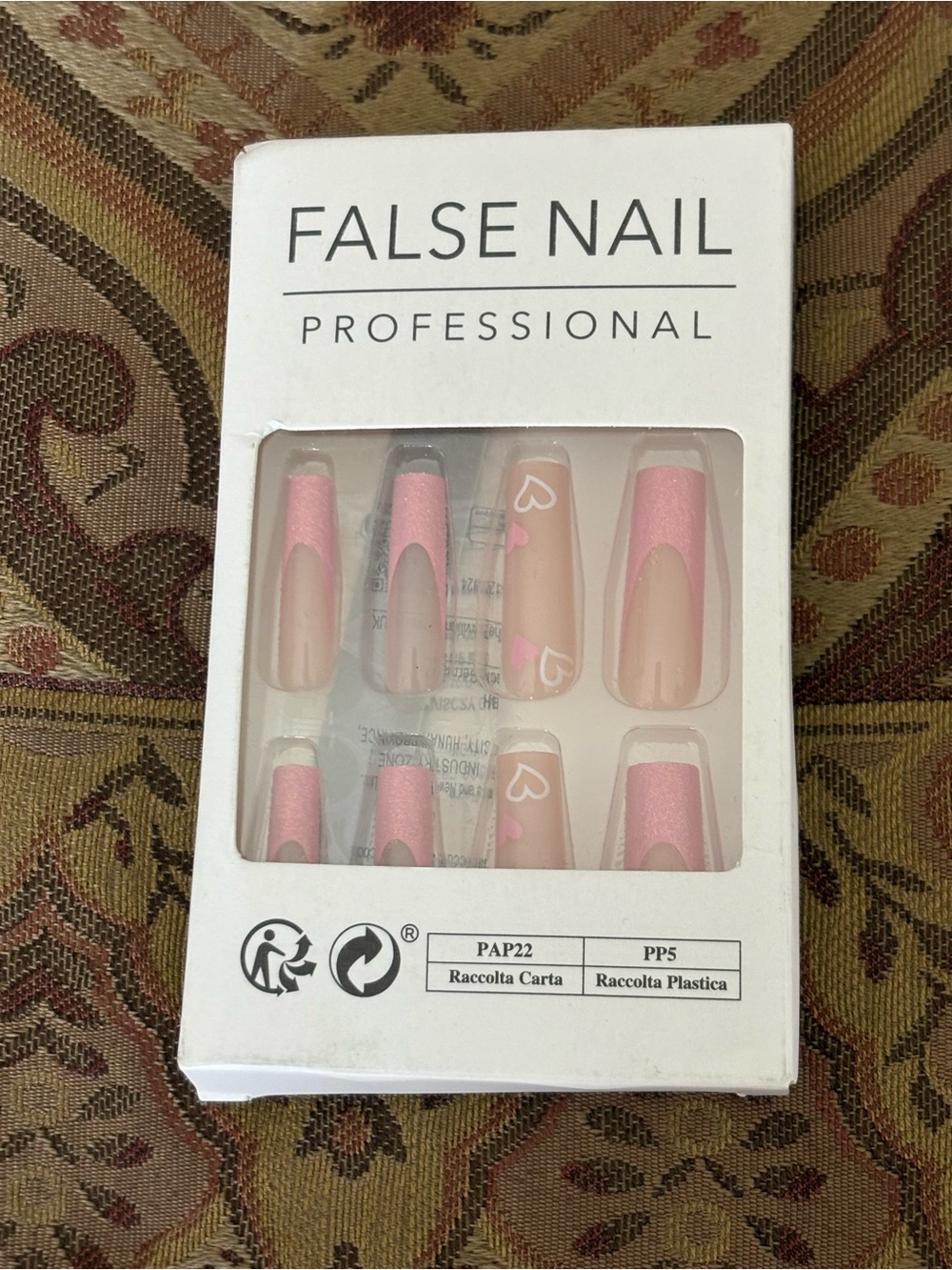 Pink French Tip Press-On Nails with Heart Accent
